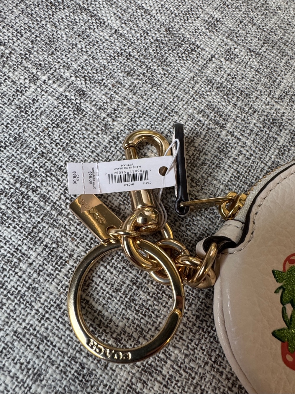 Coach White Round Strawberry Coin Case Keychain with Gold Hardware - Picture 5 of 5